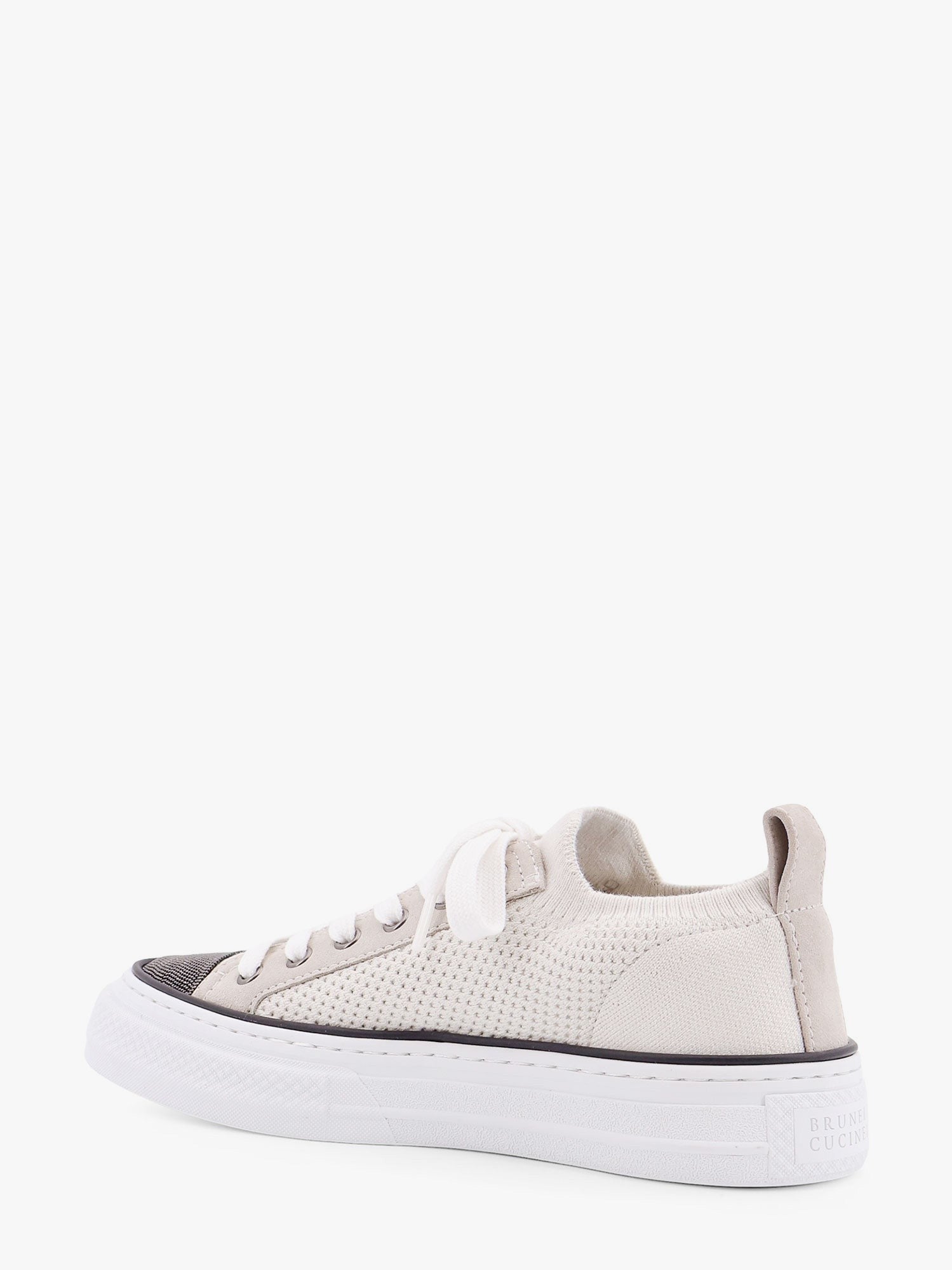 Brunello Cucinelli Zapatillas de punto de algodón y ante con puntera preciosa