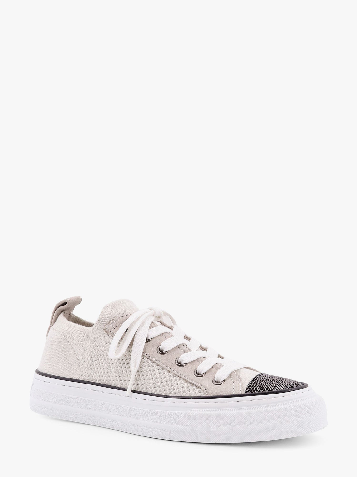 Brunello Cucinelli Zapatillas de punto de algodón y ante con puntera preciosa