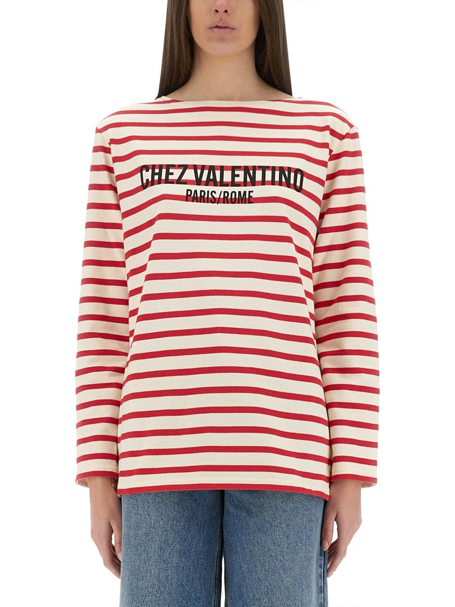 Valentino T-SHIRT EN COTON À MANCHES LONGUES AVEC IMPRIMÉ