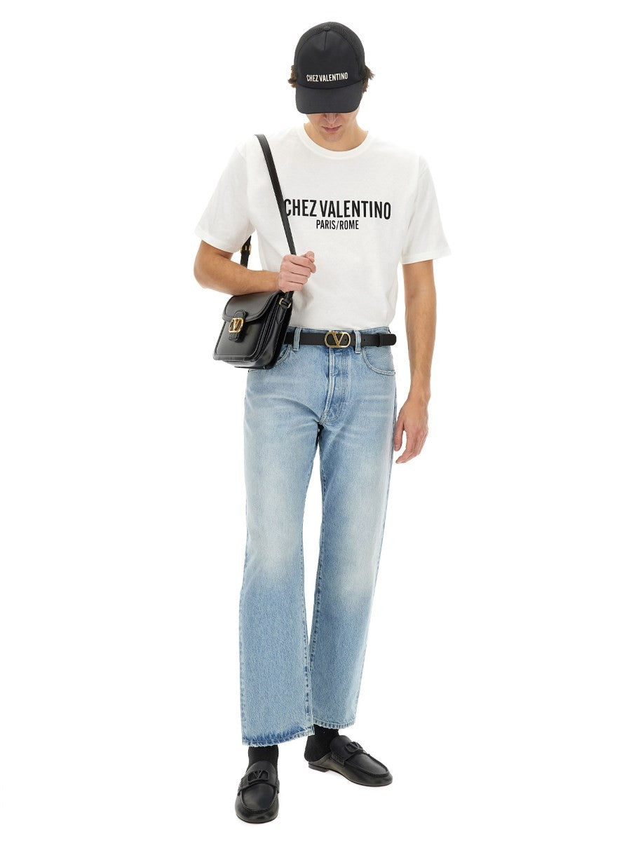 Valentino COTTON T-SHIRT WITH "CHEZ VALENTINO" PRINT