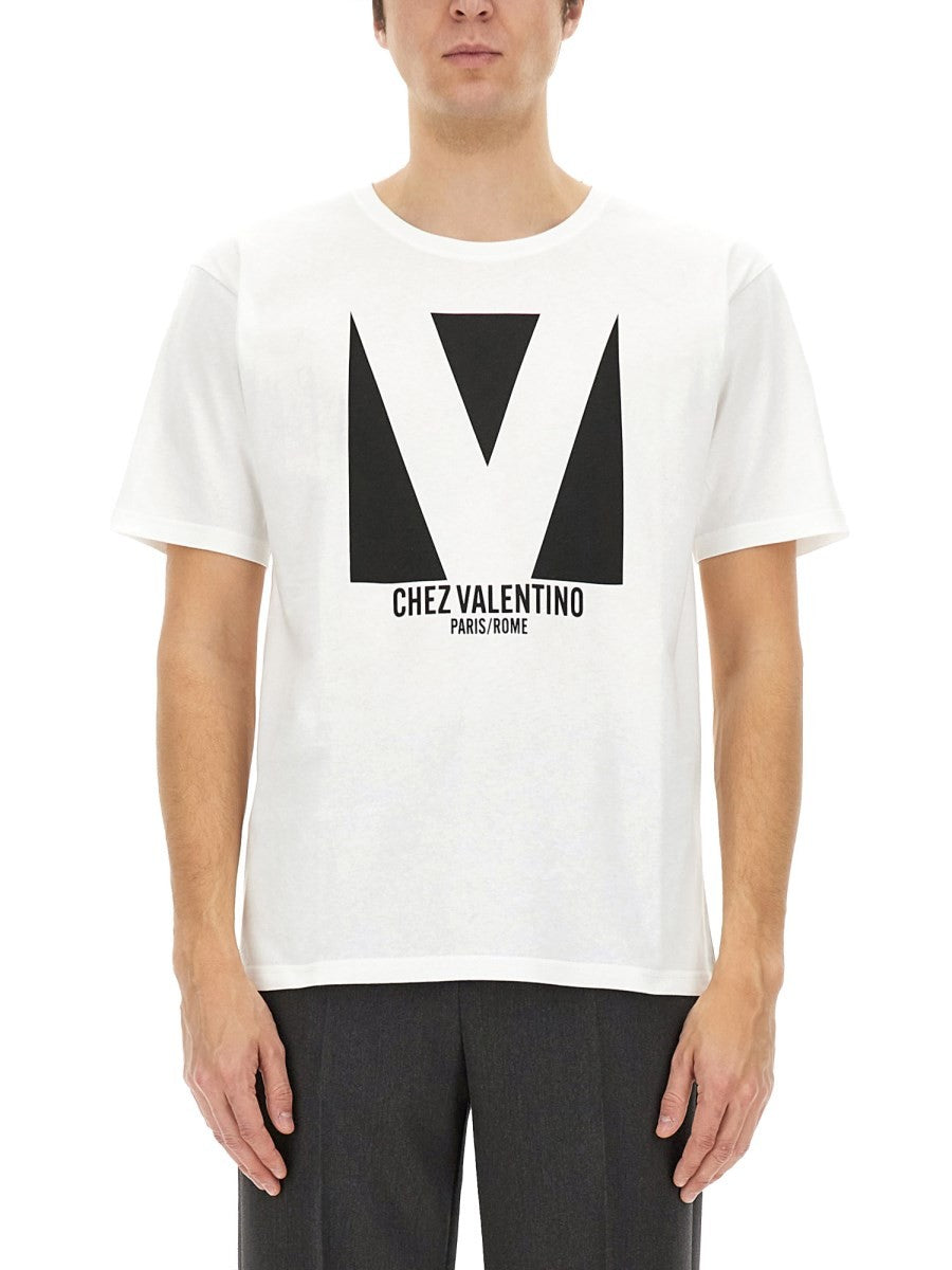 Valentino T-SHIRT EN COTON AVEC IMPRIMÉ "CHEZ VALENTINO"
