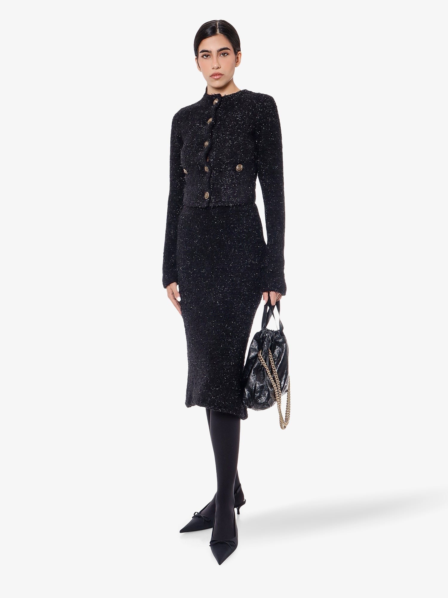 Balenciaga Medvilninis tvido megztas midi sijonas