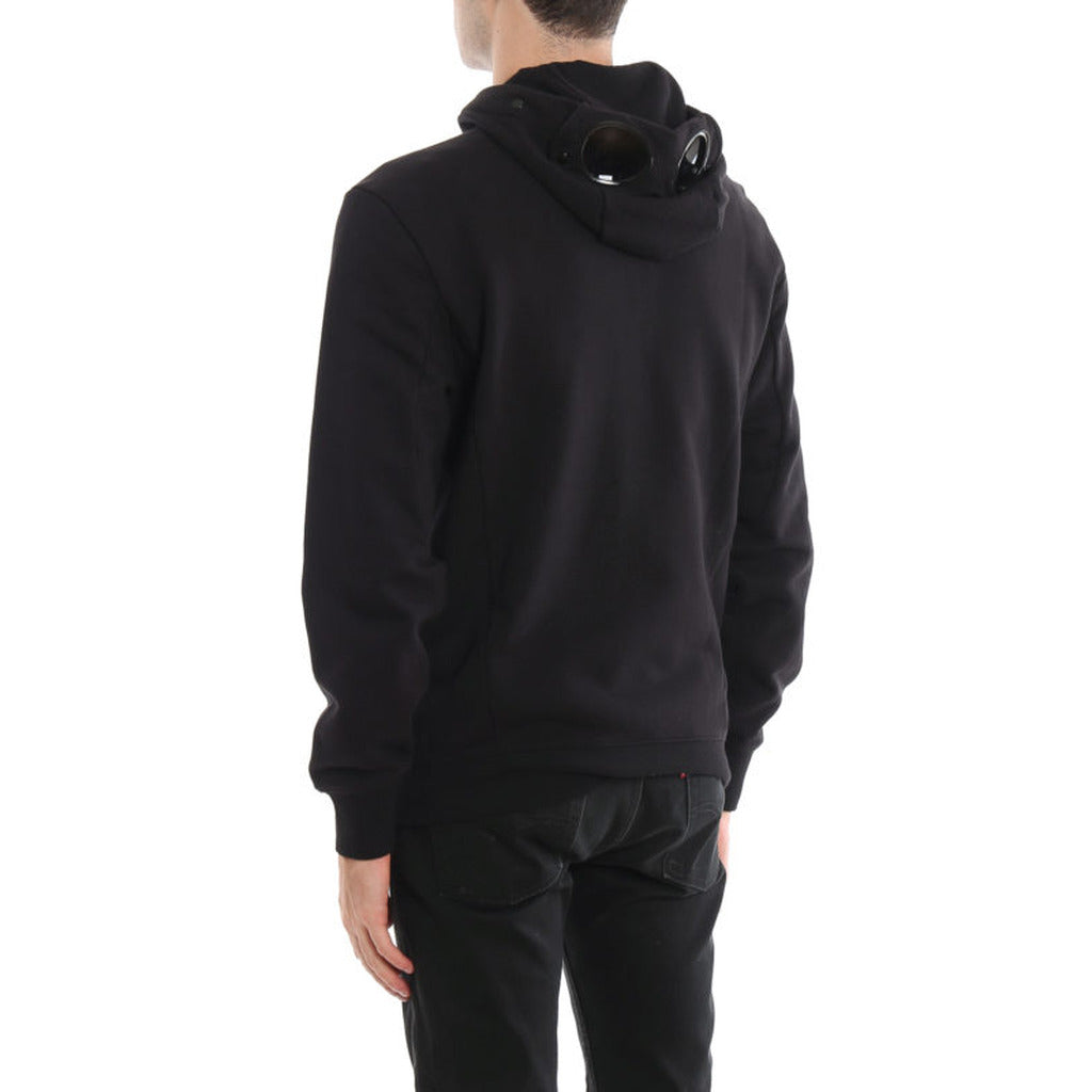 Back view of the CP Company black regular fit Goggle hooded jacket.

