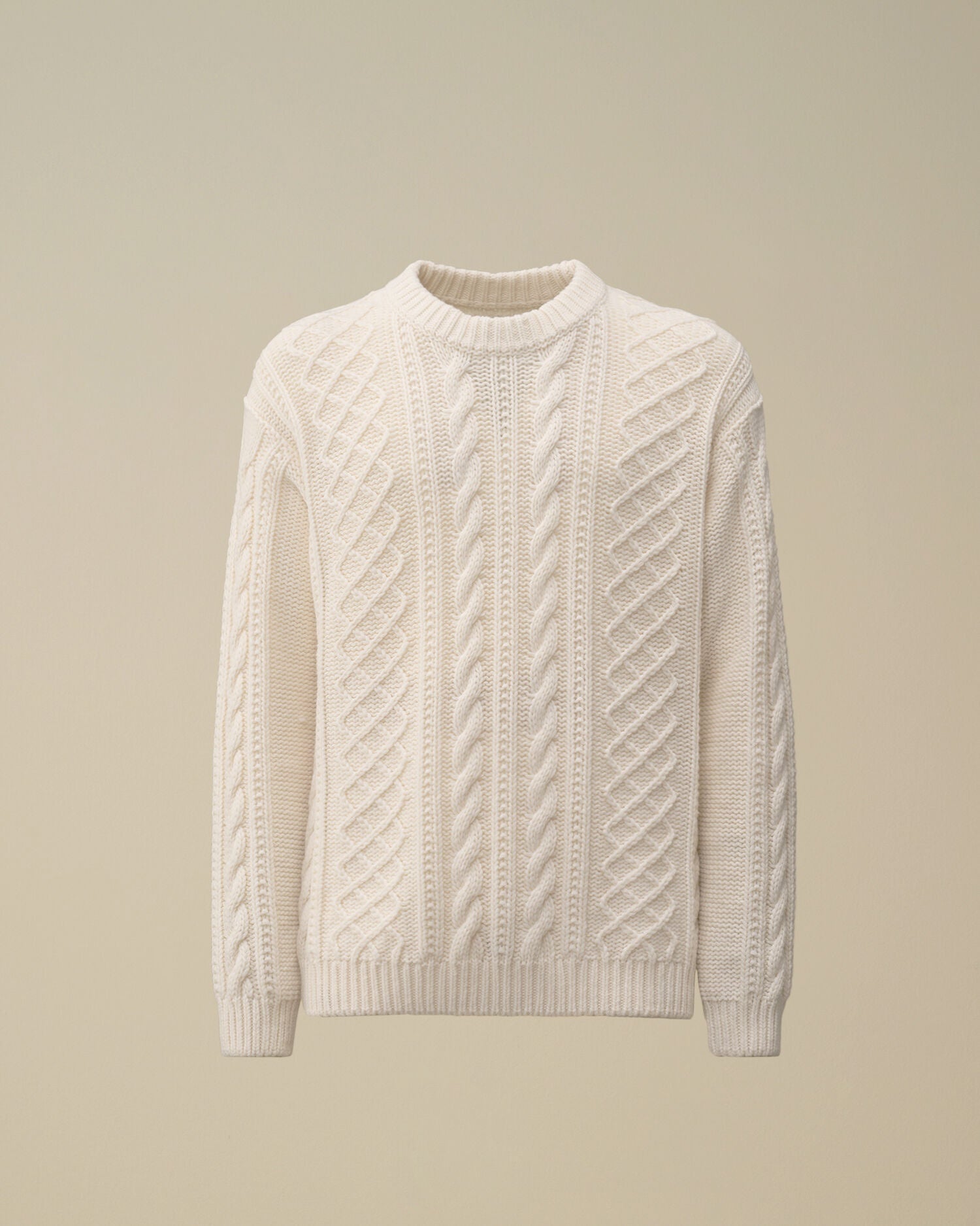 CP Company cream white cable-knit wool-blend sweater with front embroidered logo.
