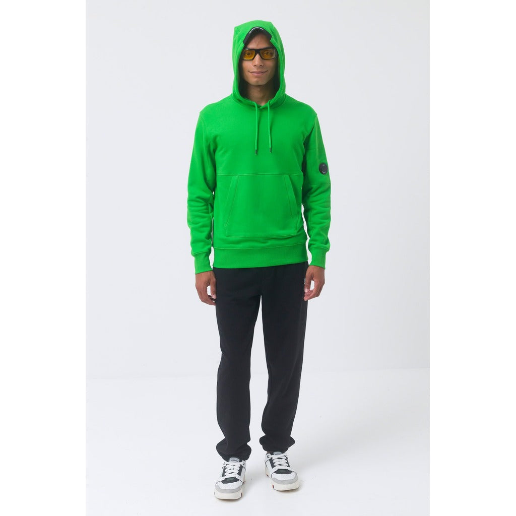 CP Company green cotton goggle pocket hoodie, front view