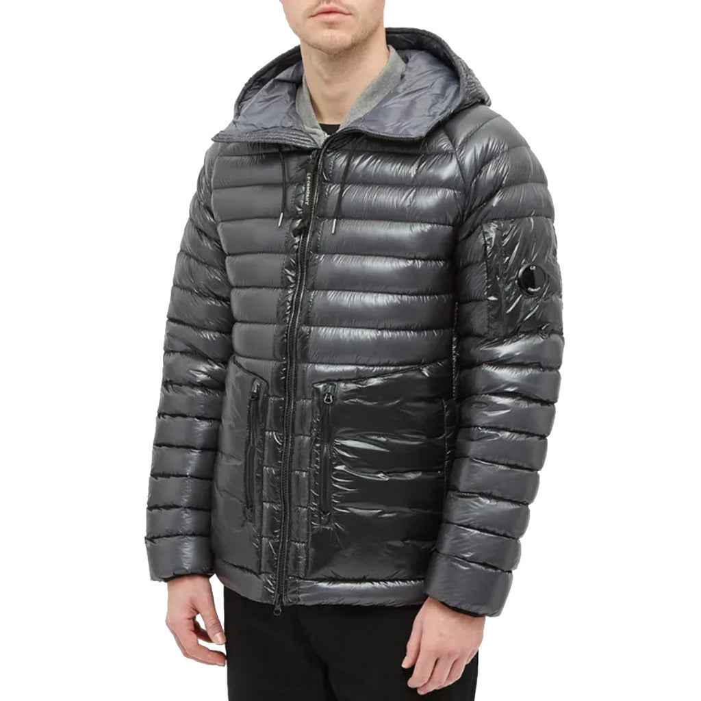 Full view of the CP Company grey micro-ripstop duck down puffer jacket.
