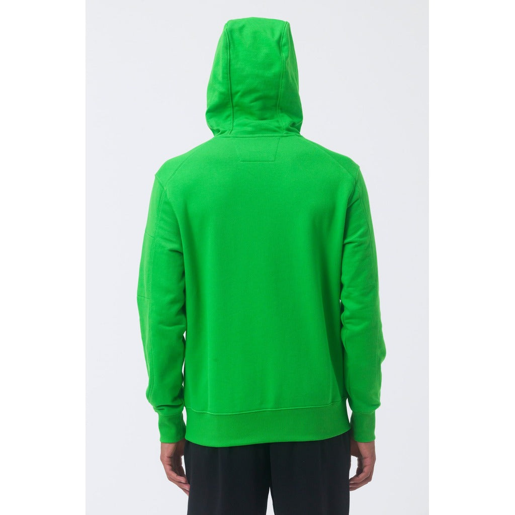 Back view of the CP Company green regular fit goggle pocket hoodie.
