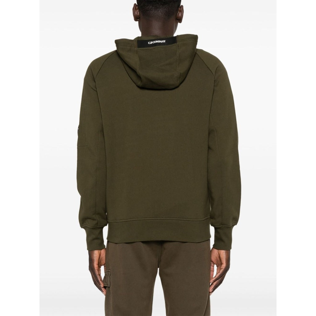 Back view of the CP Company green regular fit goggle zip hoodie