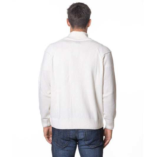CP Company black labswool lens-detailed zipped cardigan, back view.
