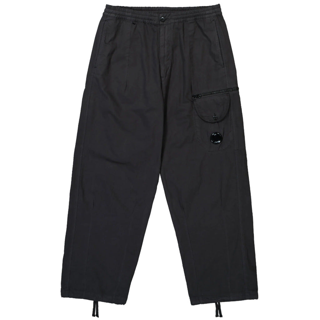 CP Company black Microreps boxy loose cargo pants, front view