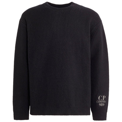 CP Company black wool crew-neck sweater, front view