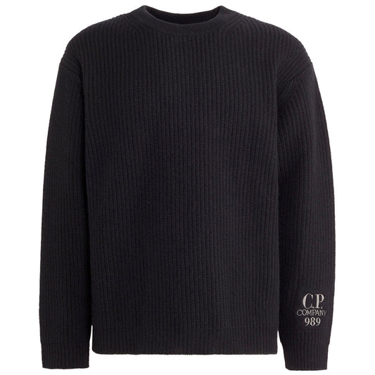 CP Company black wool crew-neck sweater, front view