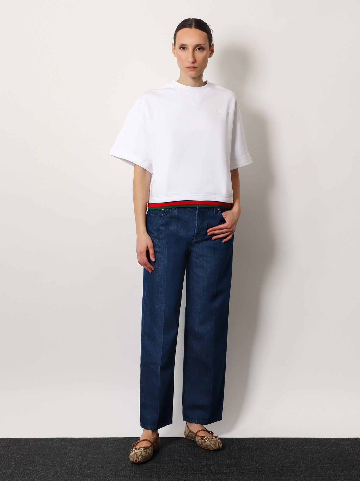 Gucci Crop cotton sweatshirt with web profiles