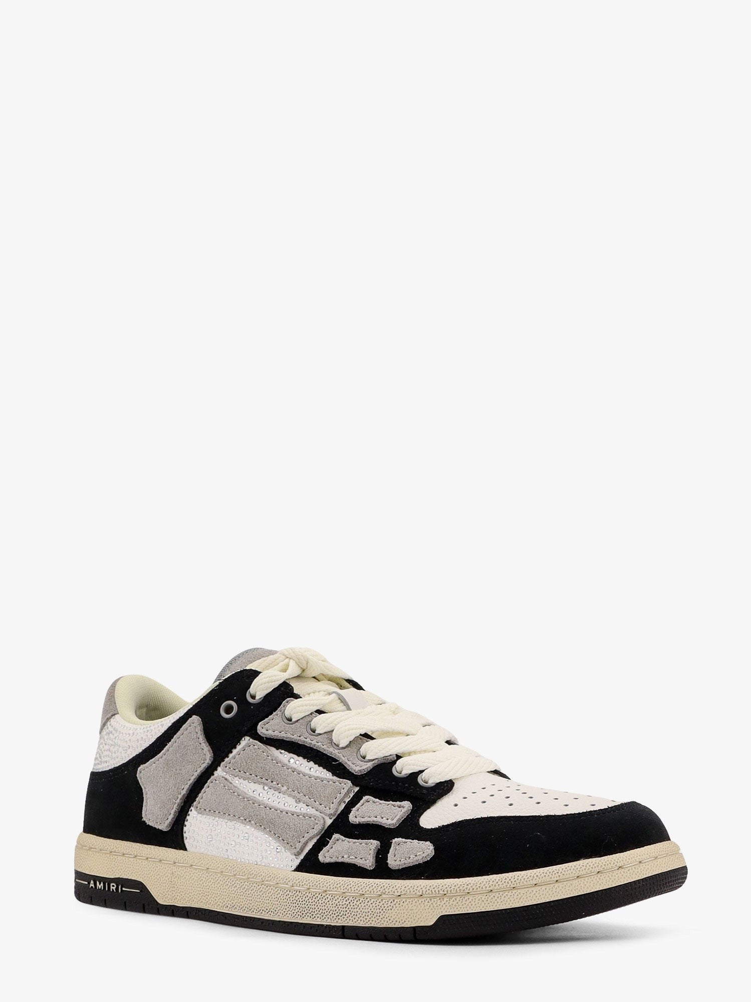 Amiri Crystal skel top low leather and suede sneakers with rhinestones detail