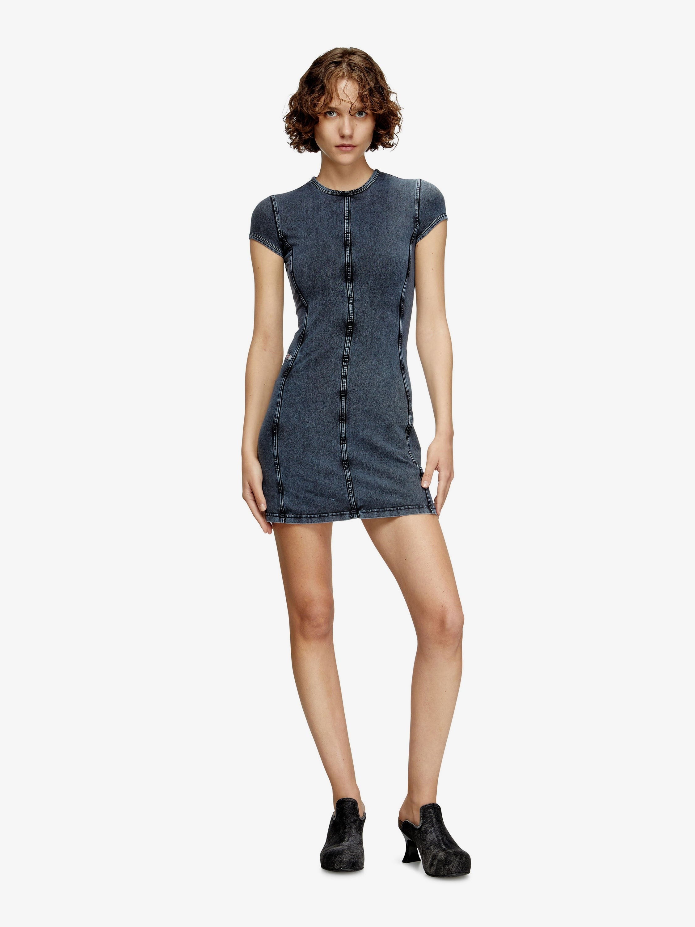 ワンピース Diesel D-Cupsleeves Stretch Cotton Short Dress Diesel D-Cupsleeves stretch cotton short dress in Jeans