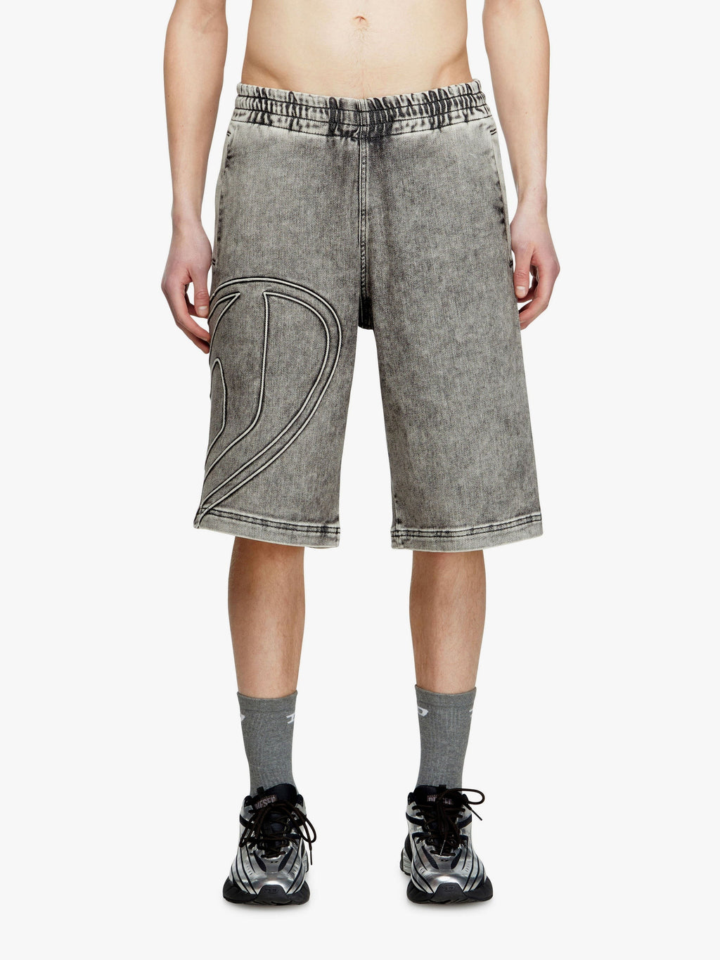 Diesel D-enny-s track délavé grey denim bermuda shorts