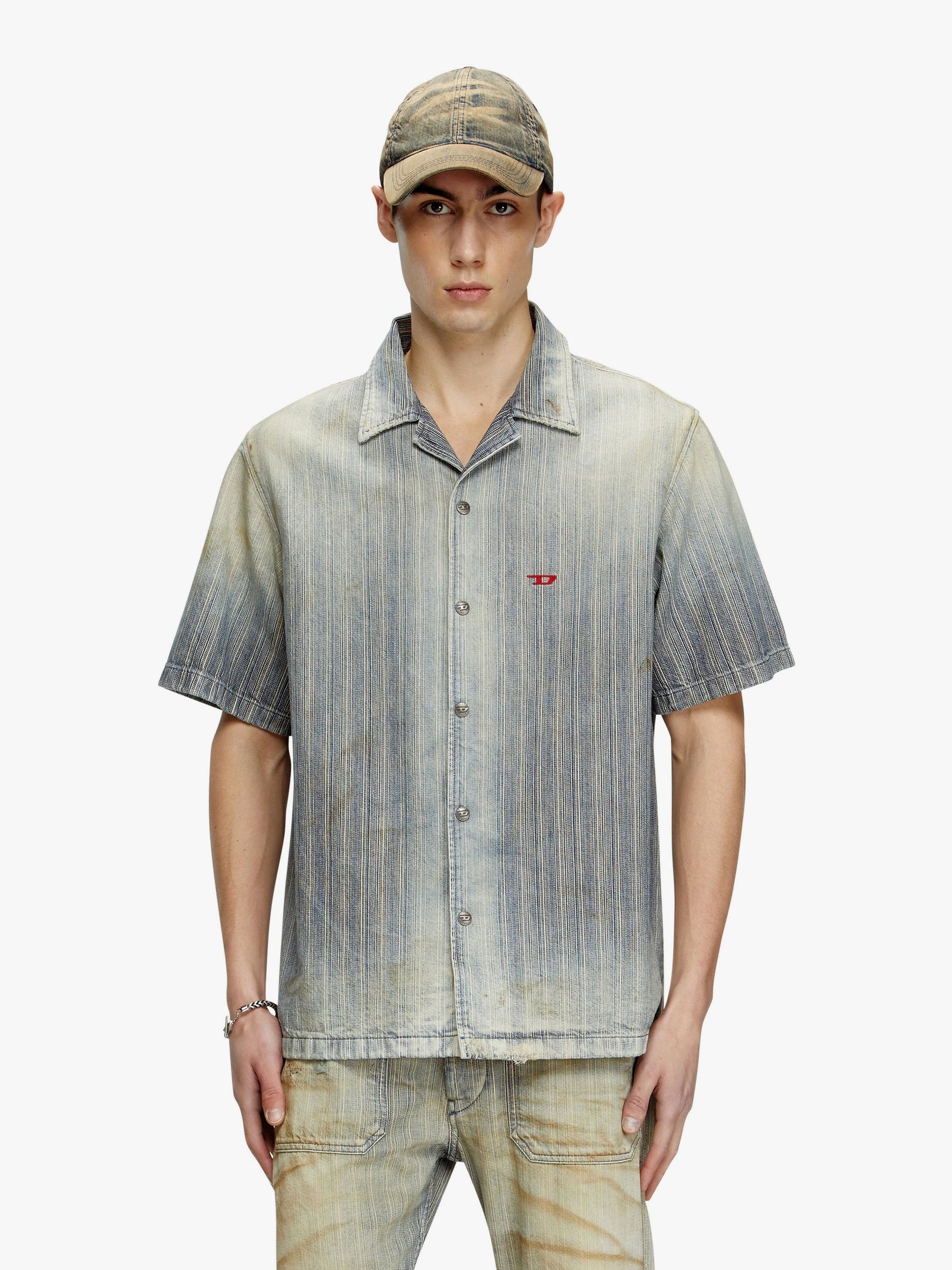 Diesel D-nabil-d pruhovaná džínová košile s efektem obnošení