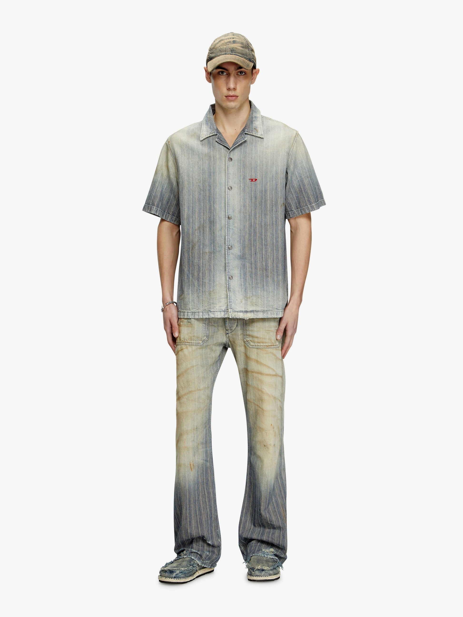 Diesel D-nabil-d pruhovaná džínová košile s efektem obnošení