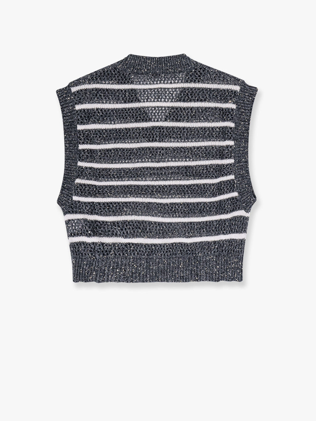 Brunello Cucinelli Schillernder gestreifter Netzstrick-Leinenpullover