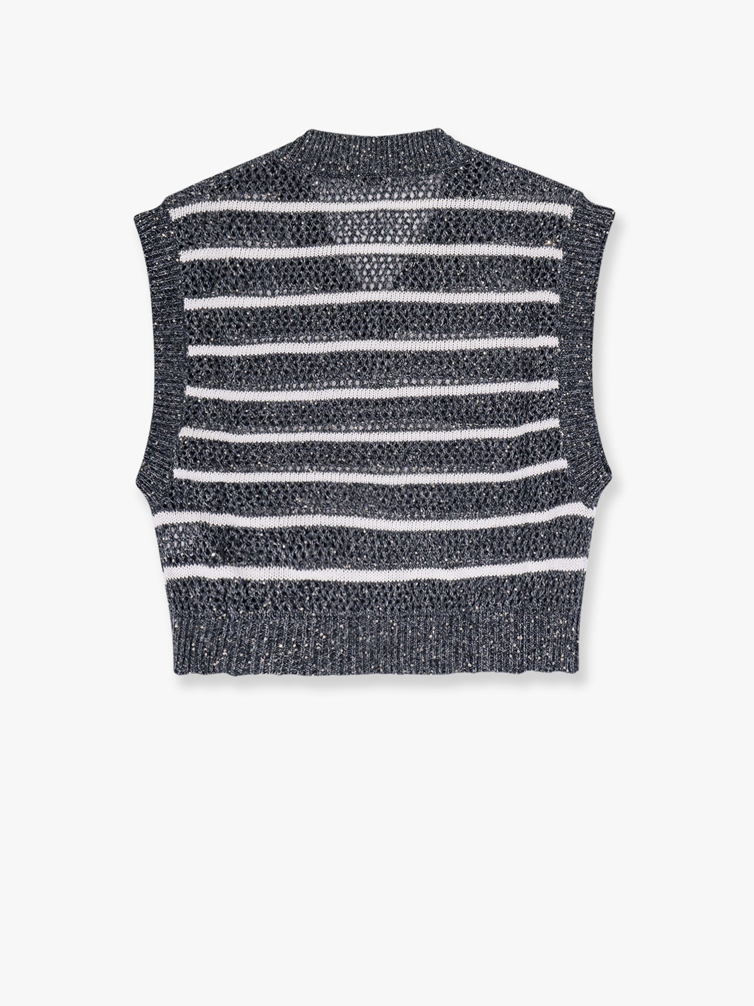 Brunello Cucinelli Schillernder gestreifter Netzstrick-Leinenpullover