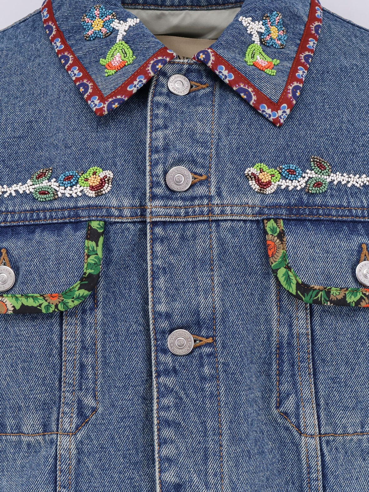 Valentino Jeansjacke mit mehrfarbiger Stickerei