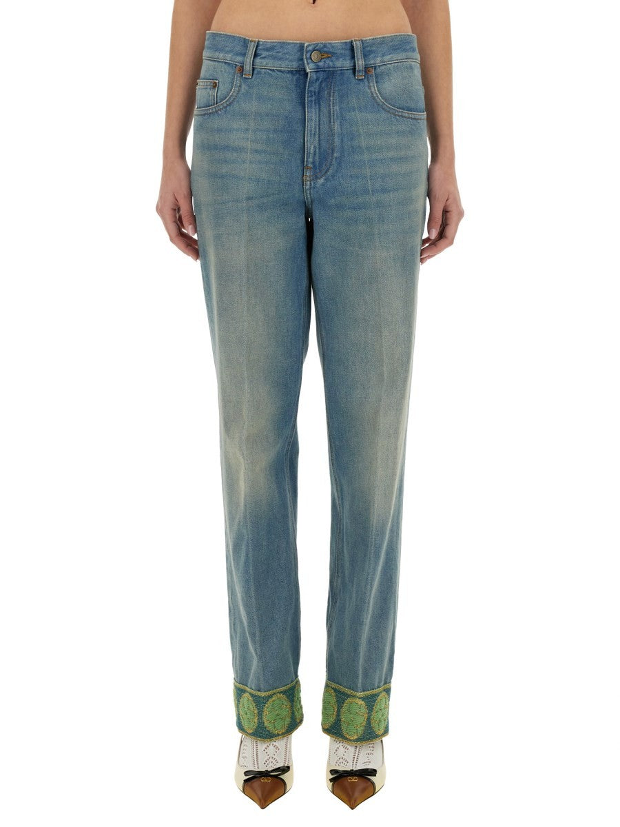 Valentino DENIM PANTS WITH JACQUARD EDGES