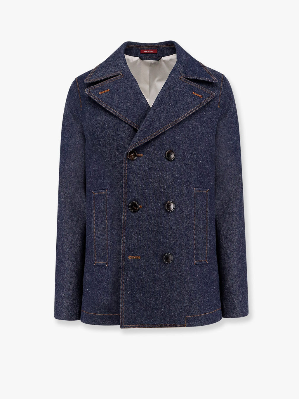 Caban en jean Gucci avec surpiqûres contrastantes