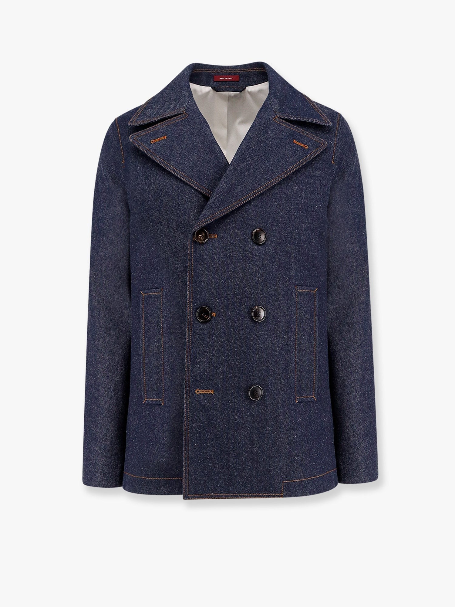 Caban en jean Gucci avec surpiqûres contrastantes