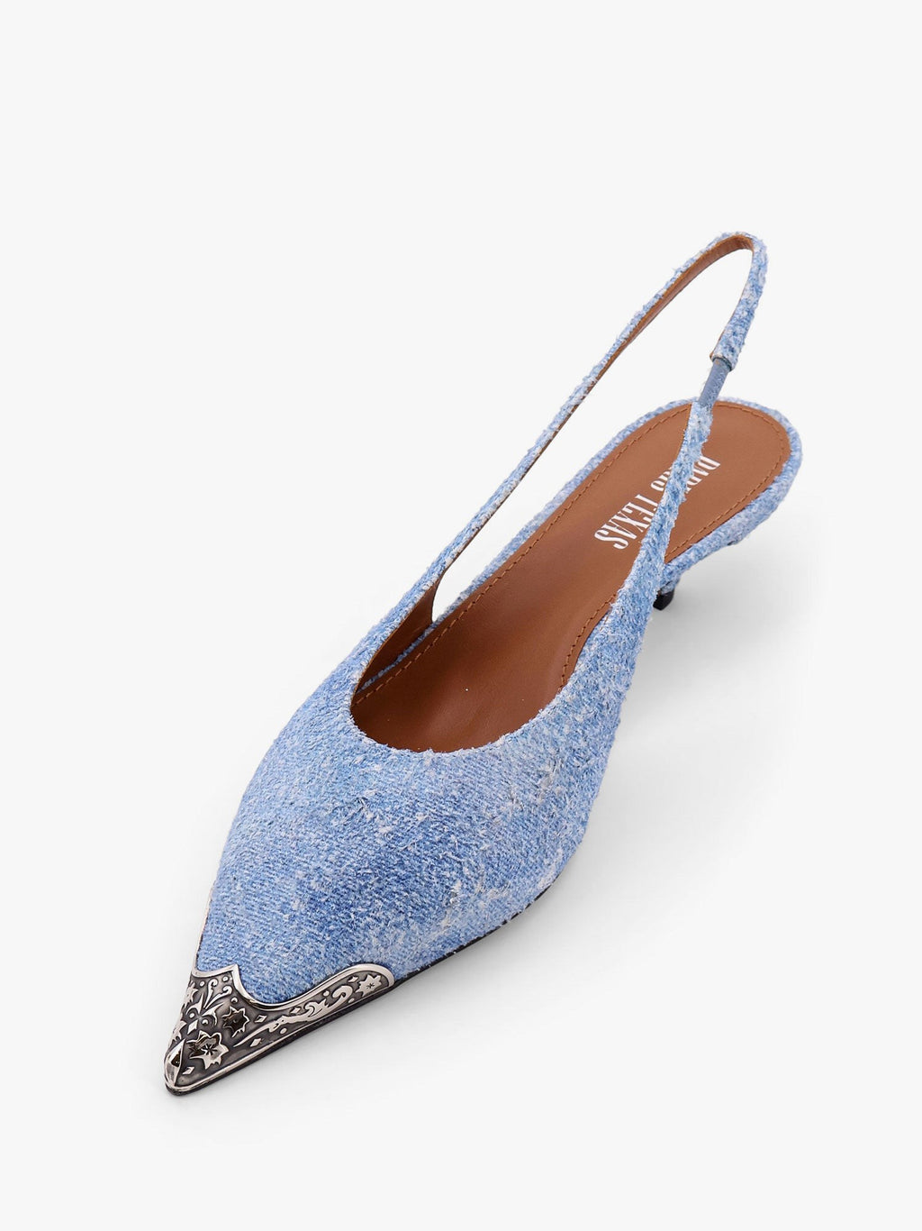 Paris Texas Denim slingback with metal toe