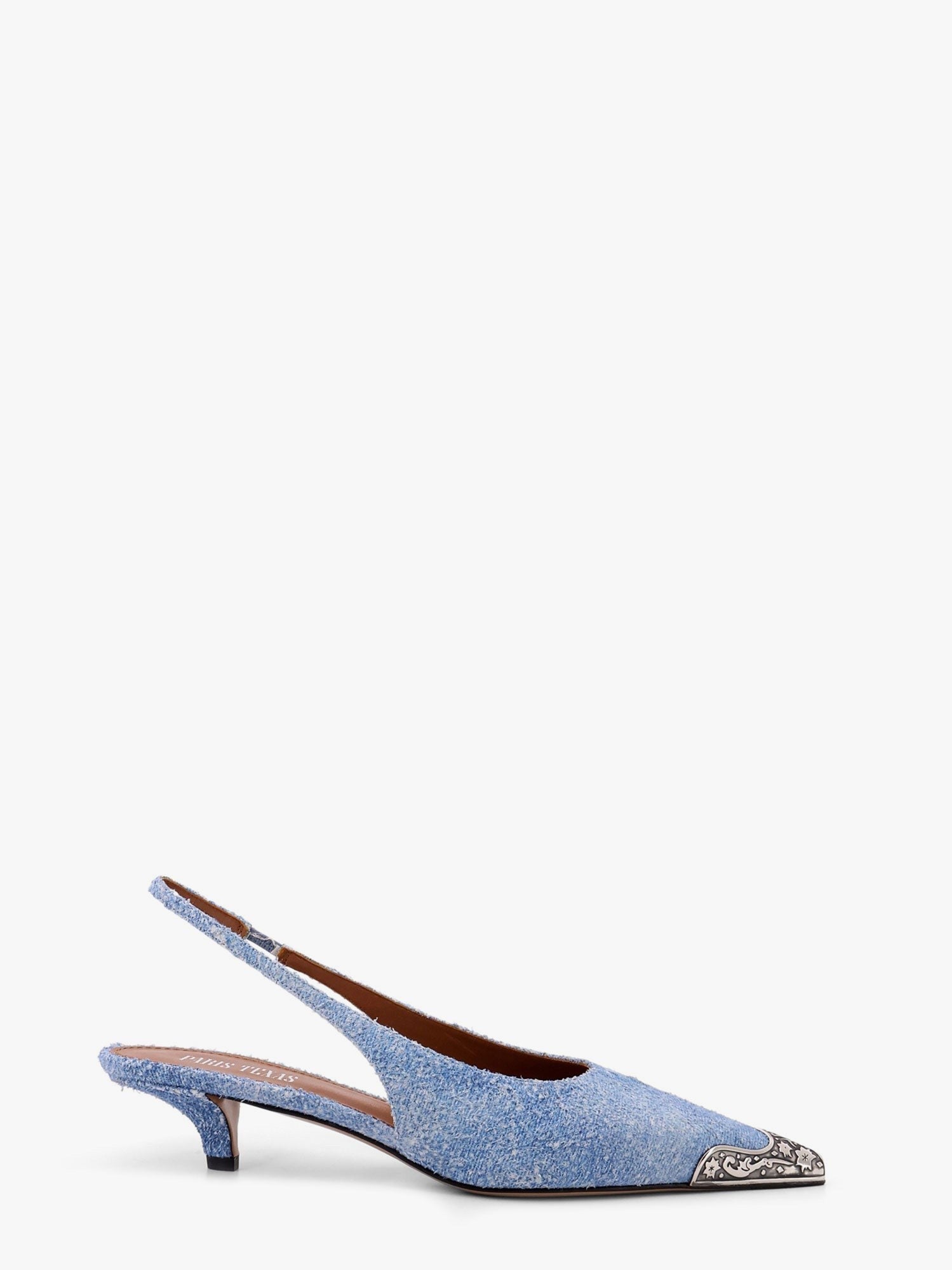 Paris Texas Denim slingback with metal toe