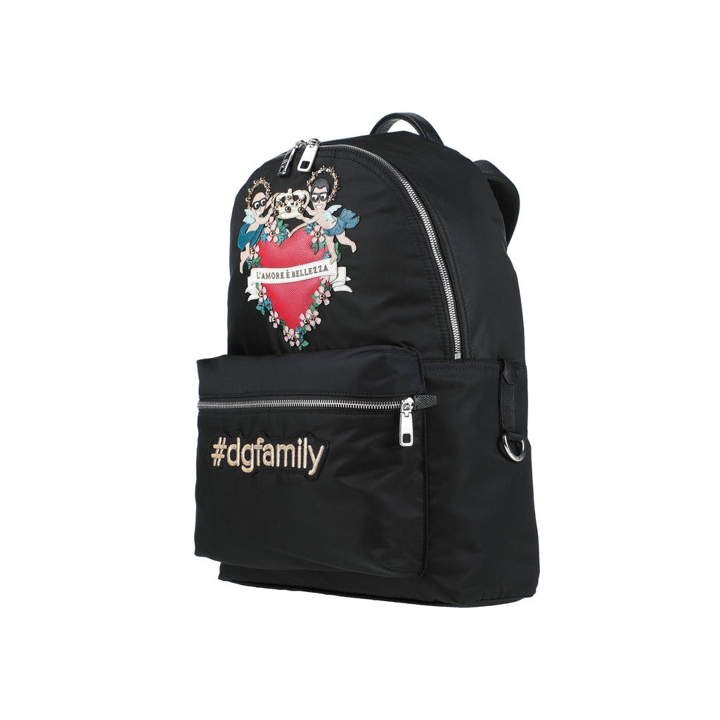 Angle view of the Dolce & Gabbana Family Patch black backpack
