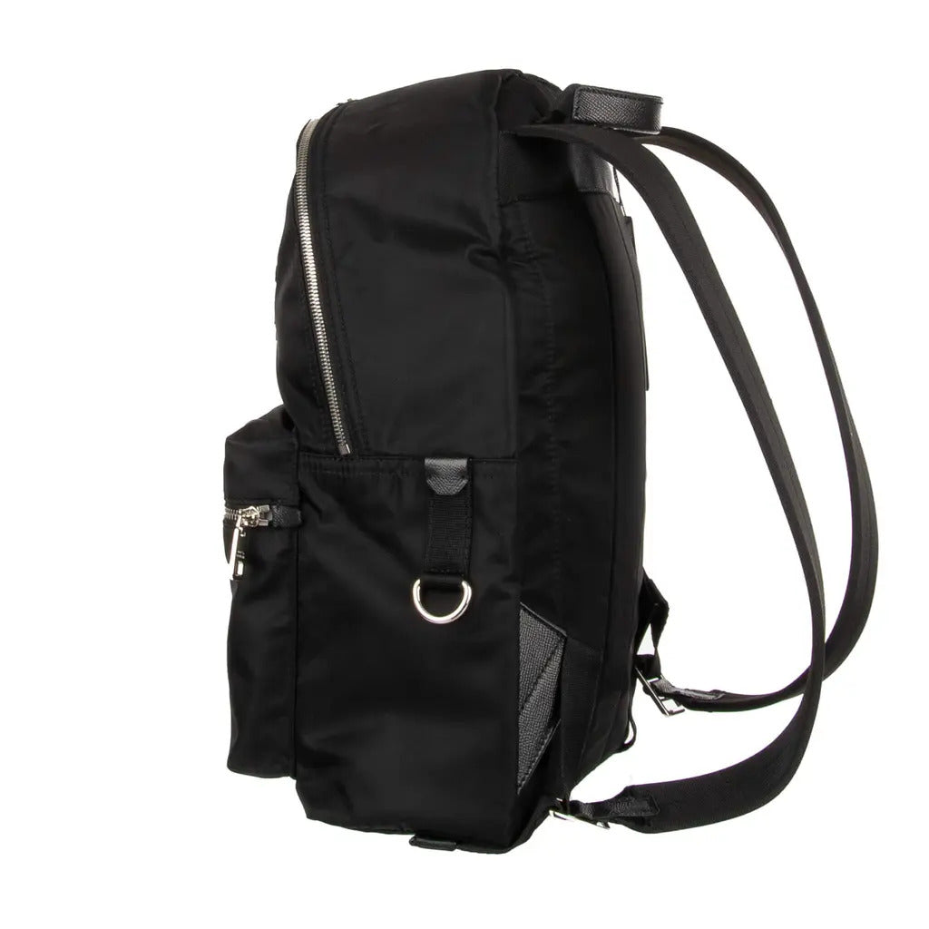 Left side view of the Dolce & Gabbana Family Patch black backpack
