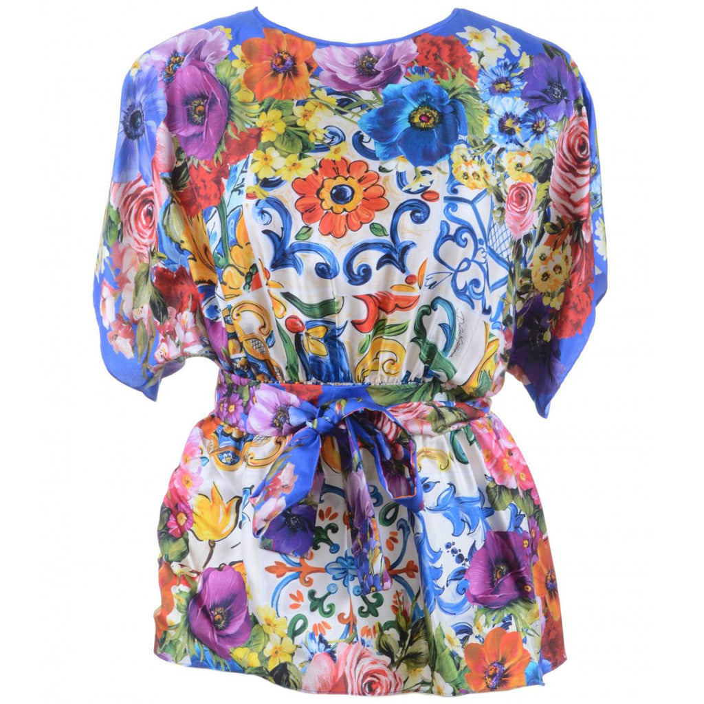 Dolce & Gabbana multicoloured floral print silk short dress with half sleeves, front view
