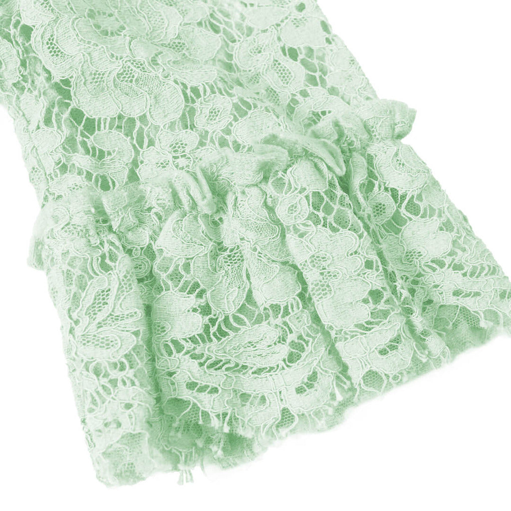 Internal lace lining detail of the Dolce & Gabbana green floral tulle dress
