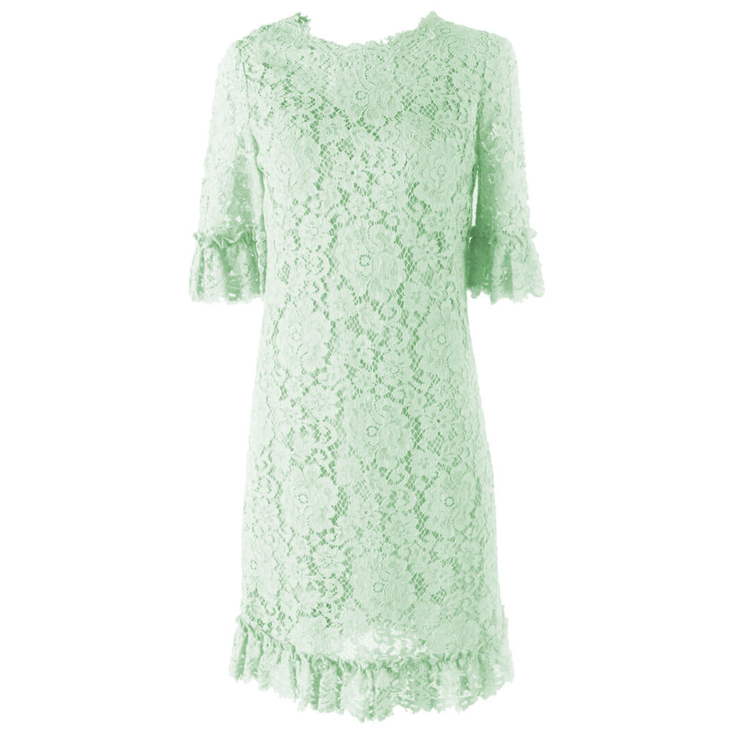 Dolce & Gabbana green short dress in lace and embroidered floral tulle, front view