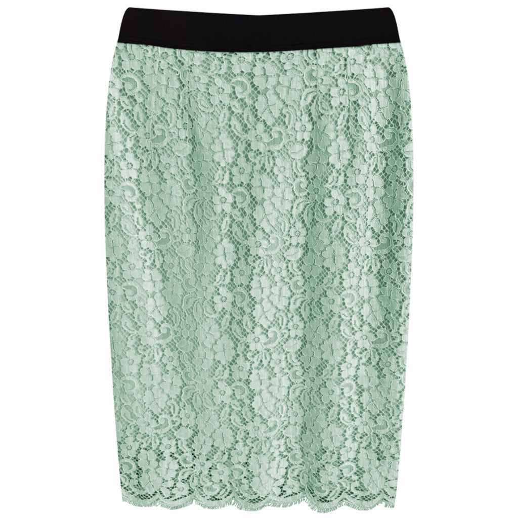 Dolce & Gabbana green pencil skirt with floral embroidery, front view
