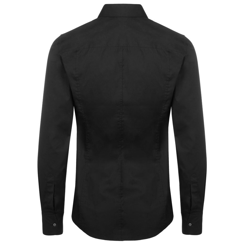 Dolce & Gabbana black stretch cotton blend Kent collar shirt, back view
