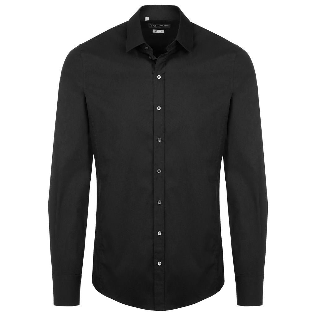 Dolce & Gabbana black stretch cotton blend Kent collar shirt, front view

