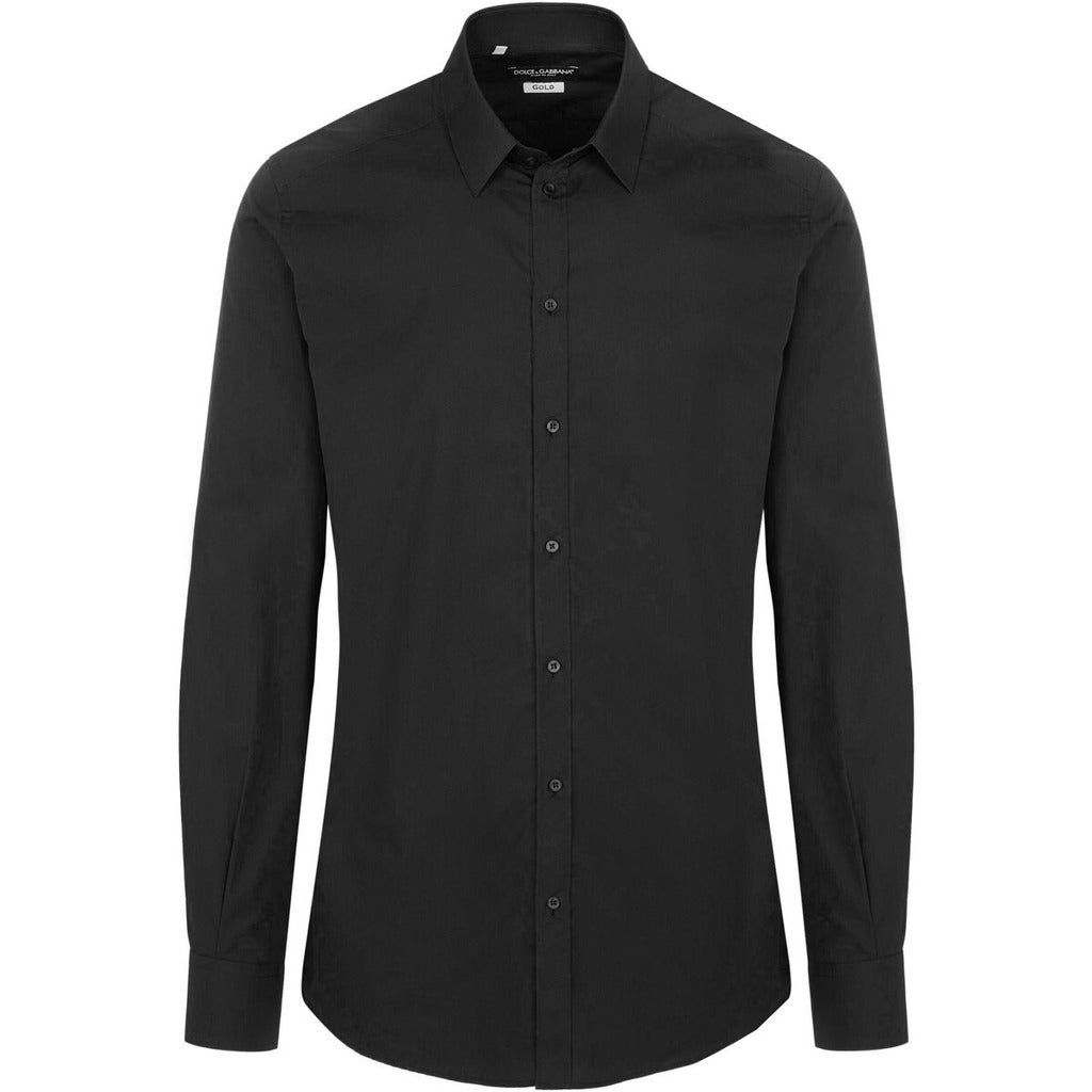 Dolce & Gabbana black stretch cotton Kent collar shirt (97% cotton), front view
