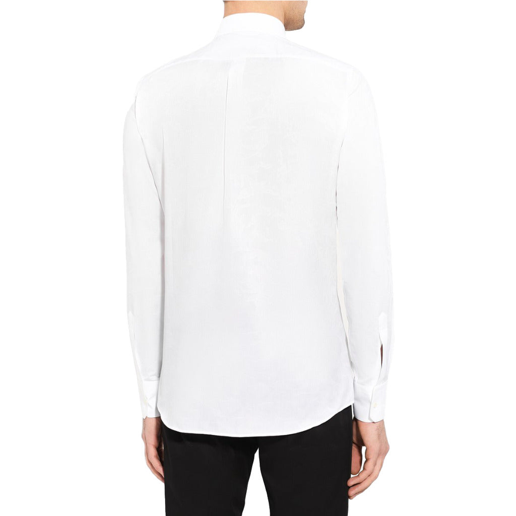 Dolce & Gabbana white cotton shirt with floral stitching print, back view

