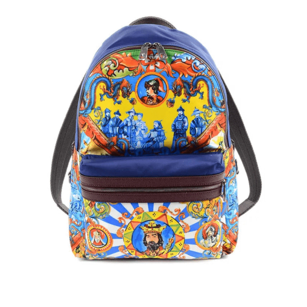 Dolce & Gabbana Sicily Fantasy blue patterned backpack front view