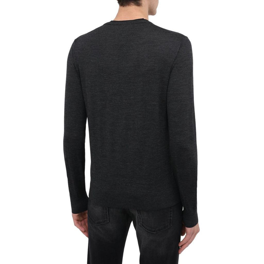 Dolce & Gabbana gray 100% wool pullover sweater with double neck detail, back view