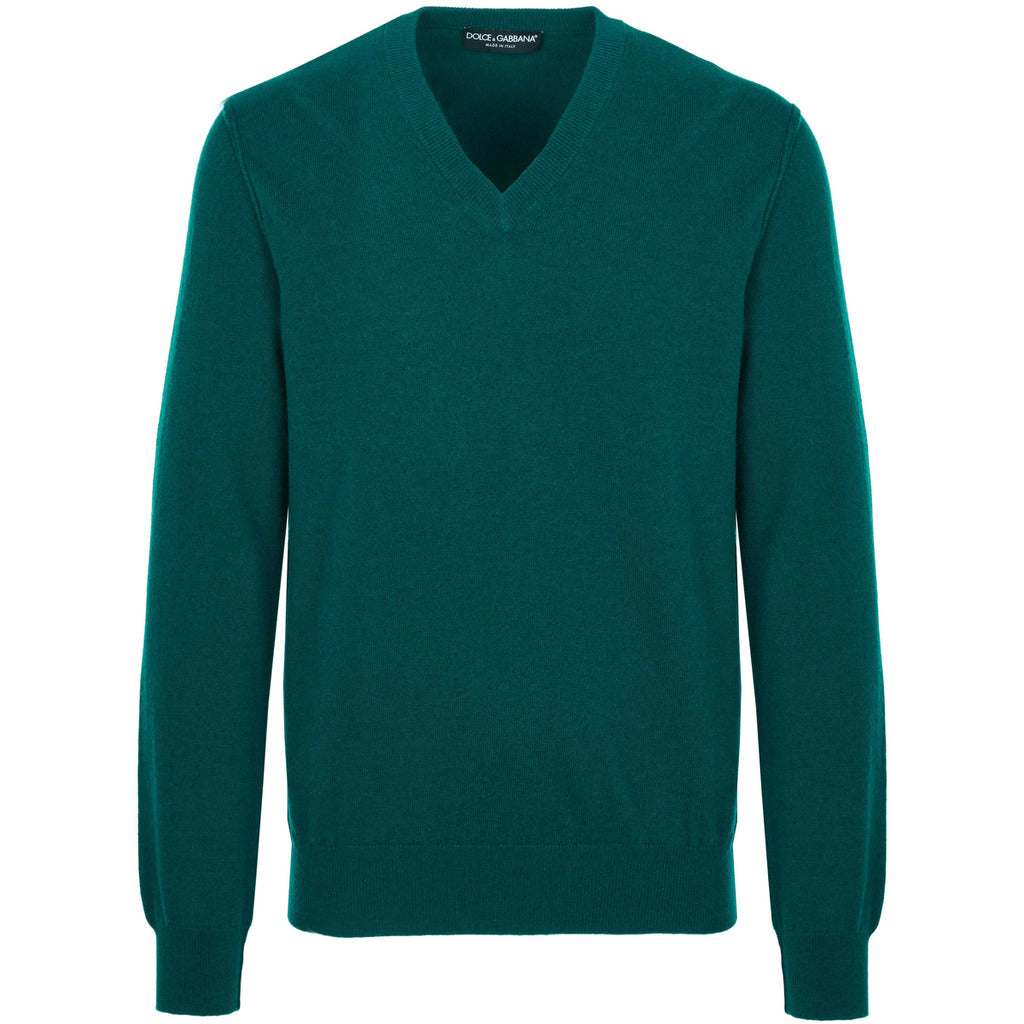 Dolce & Gabbana green 100% cashmere V-neck pullover sweater, front view
