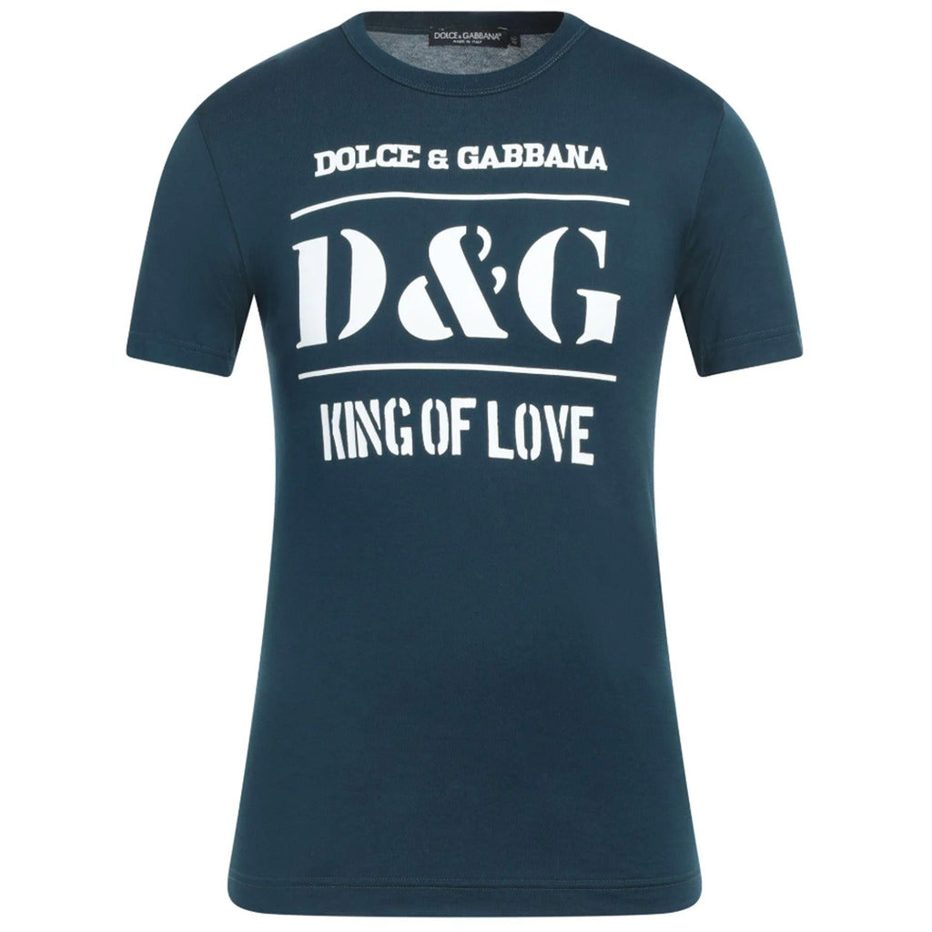 Dolce & Gabbana 'King of Love' blue cotton t-shirt with front print
