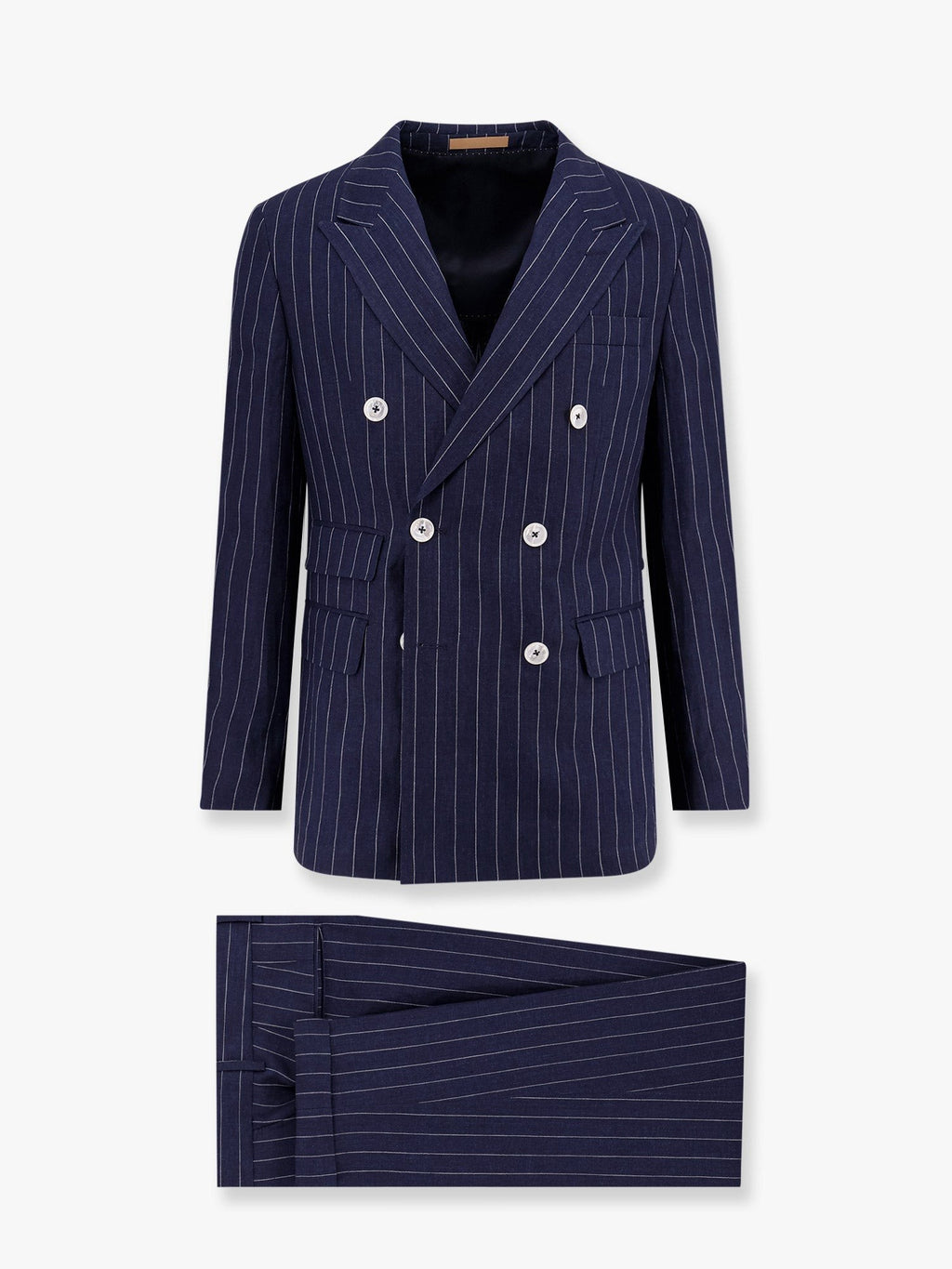 Boss Double-breasted pinstriped linen suit
