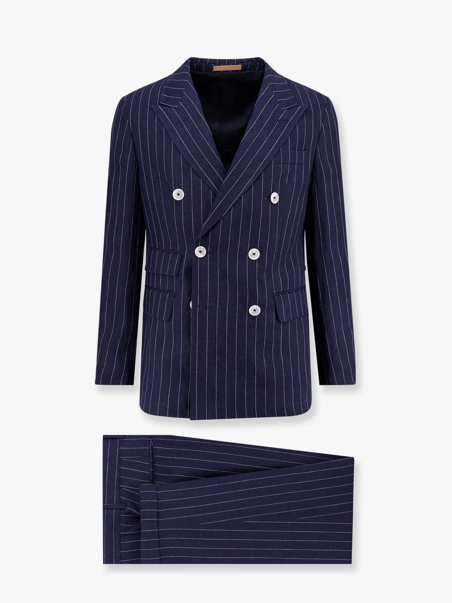 Boss Double-breasted pinstriped linen suit
