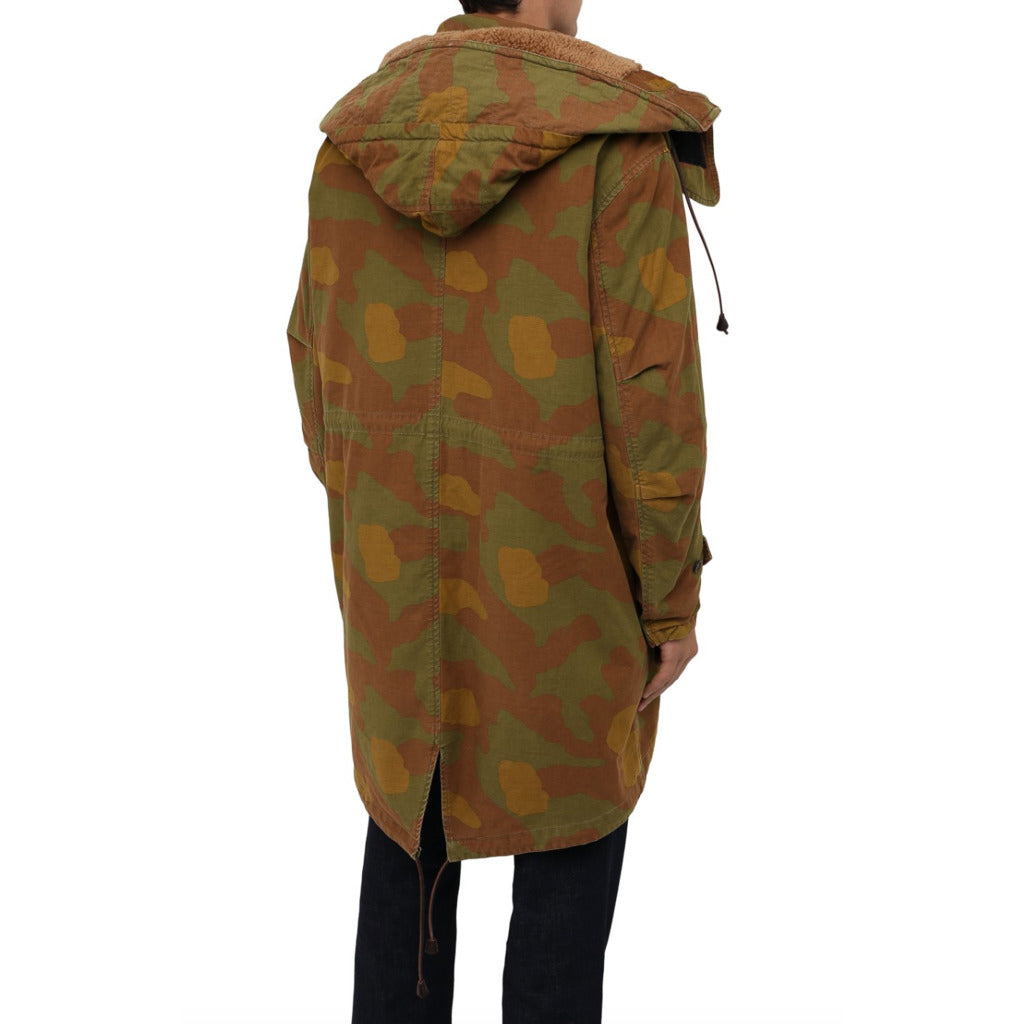 Back view of the Dsquared2 green camouflage cotton parka