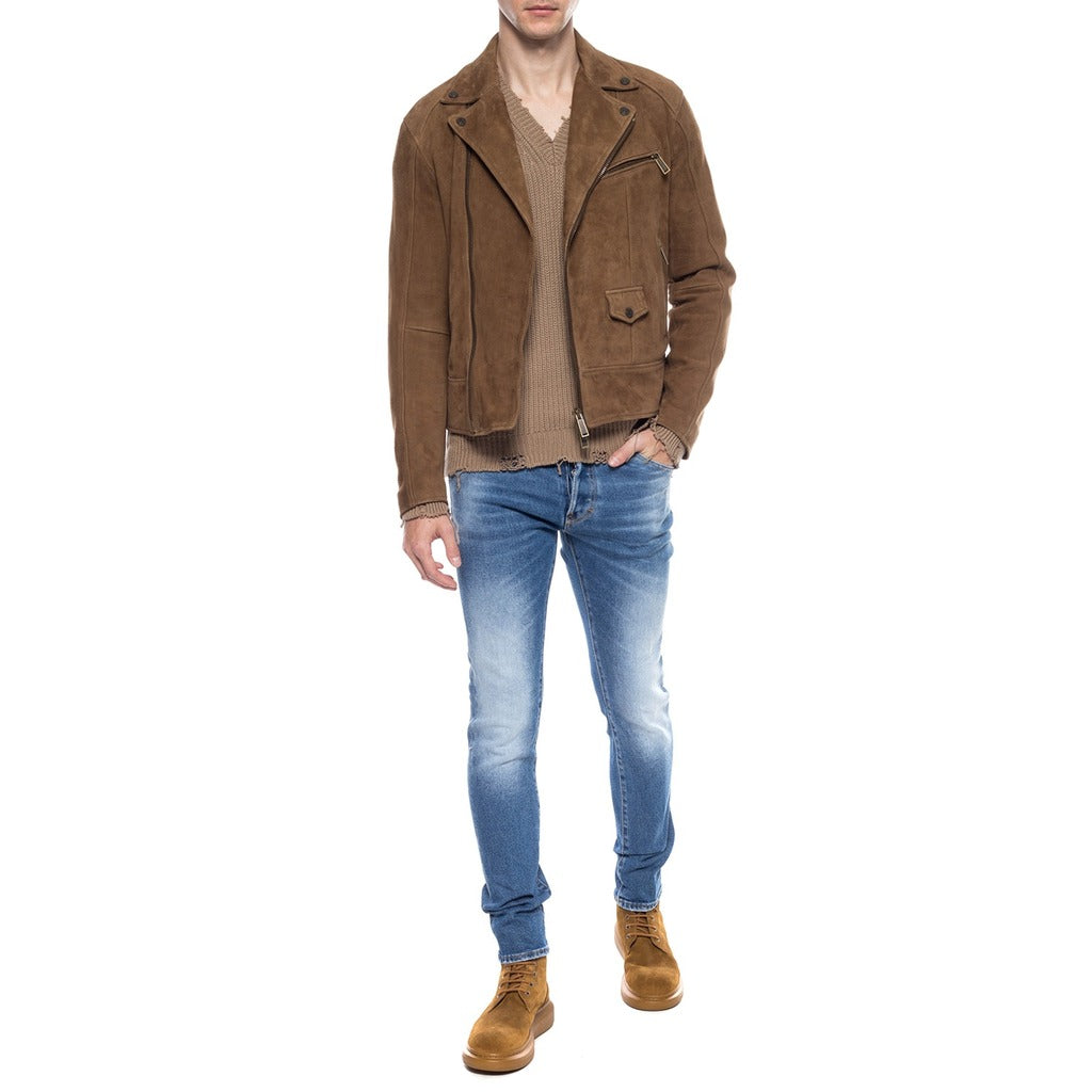 Dsquared2 Cool Guy distressed blue jeans styled in an outfit
