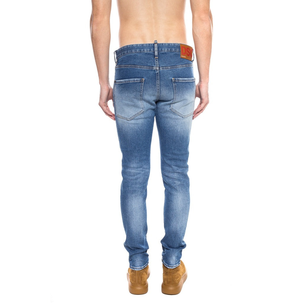 Back view of Dsquared2 Cool Guy jeans showing brown and red logo patch