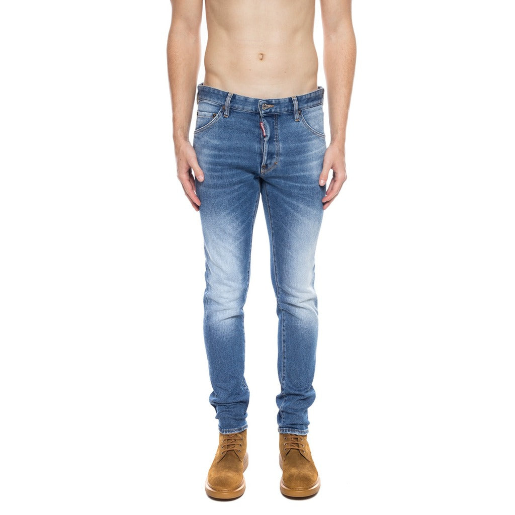Dsquared2 Cool Guy distressed blue jeans front view on model
